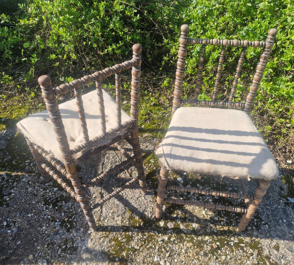 Pair of Late Victorian bobbin framed bedroom chairs.  View IV