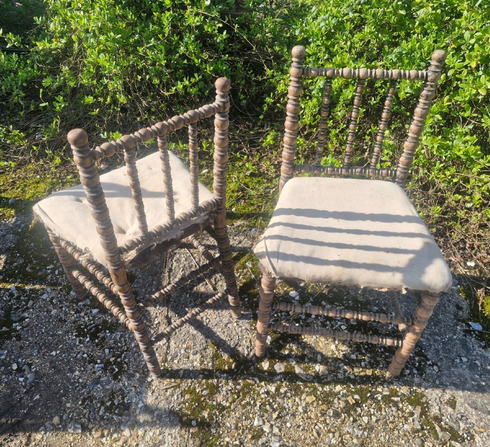 Pair of Late Victorian bobbin framed bedroom chairs.  View V