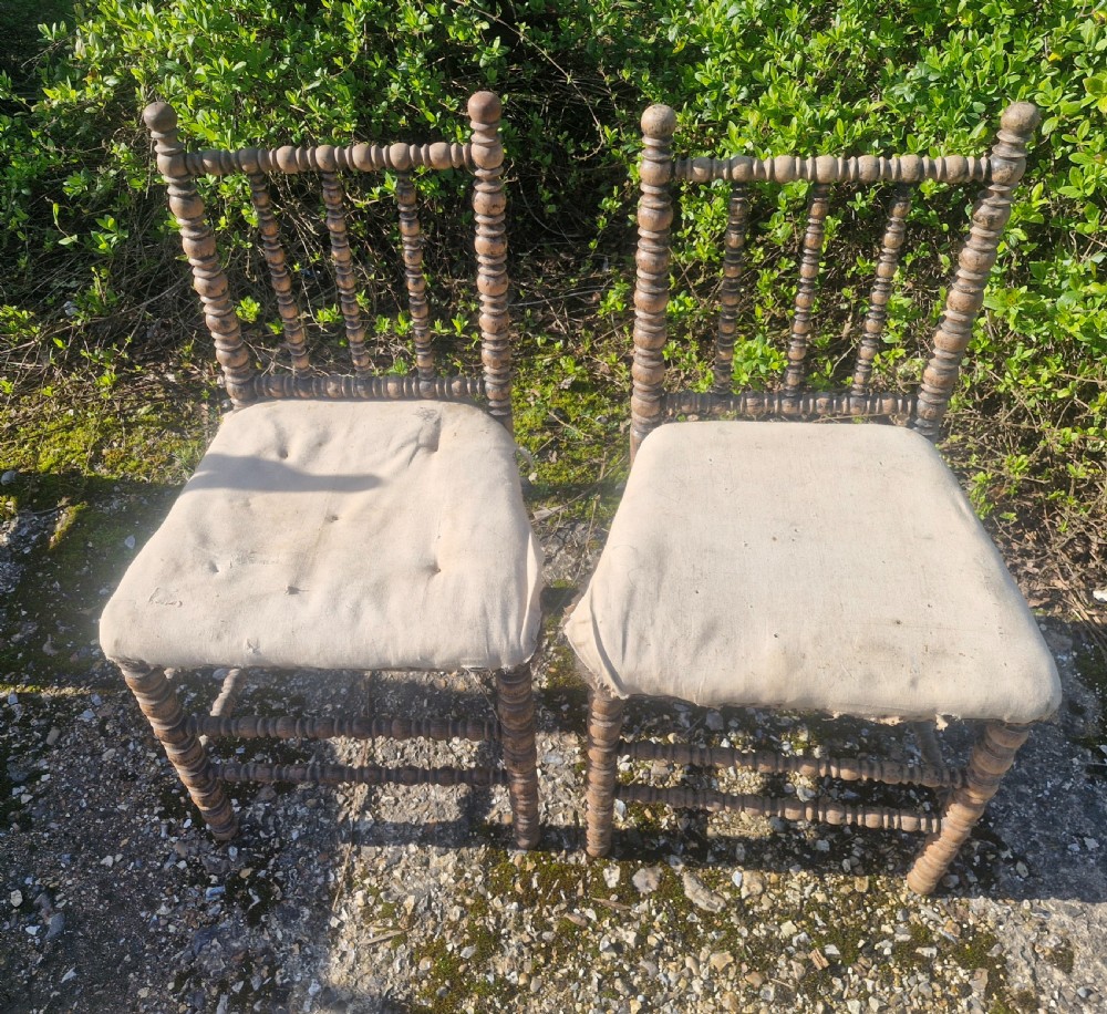 Pair of Late Victorian bobbin framed bedroom chairs.  View VI