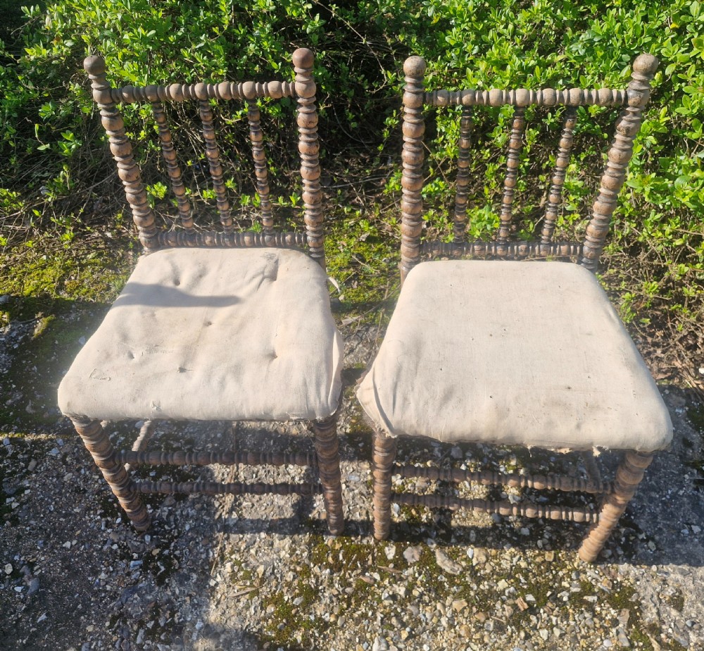 Pair of Late Victorian bobbin framed bedroom chairs.  View VII