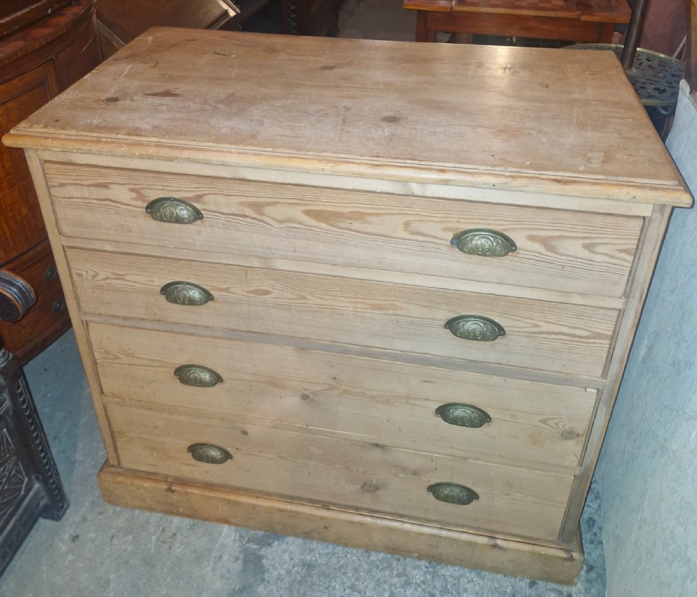 Late Victorian pine chest of 4 long drawers.  View III