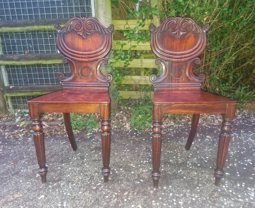 Pair of Regency mahogany hall chairs.  View IV