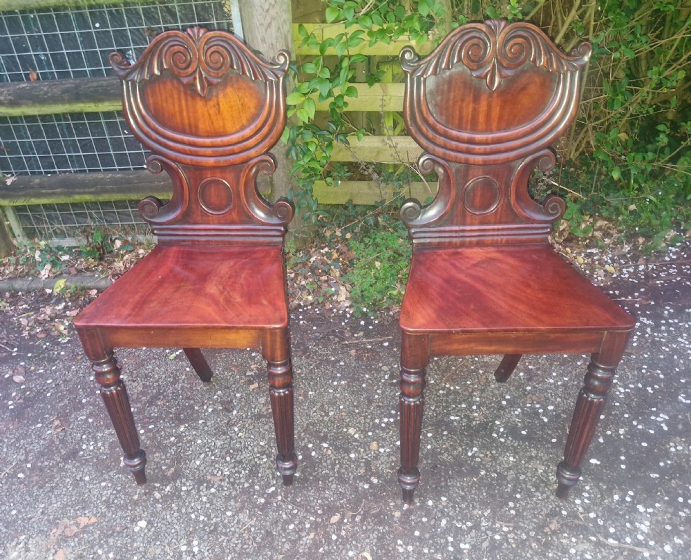 Pair of Regency mahogany hall chairs.  View VI