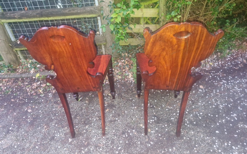 Pair of Regency mahogany hall chairs.  View VIII