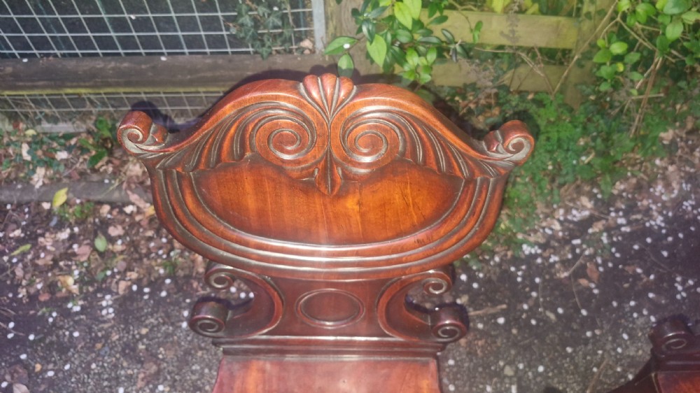 Pair of Regency mahogany hall chairs.  View IX