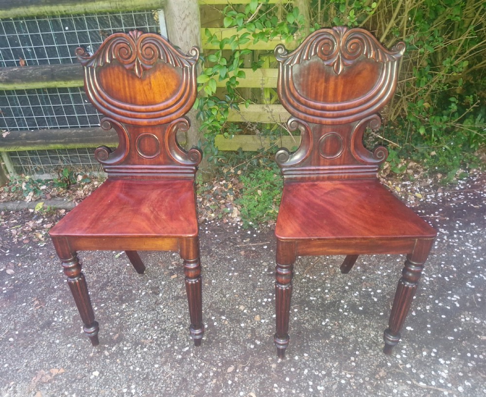 Pair of Regency mahogany hall chairs.  View X