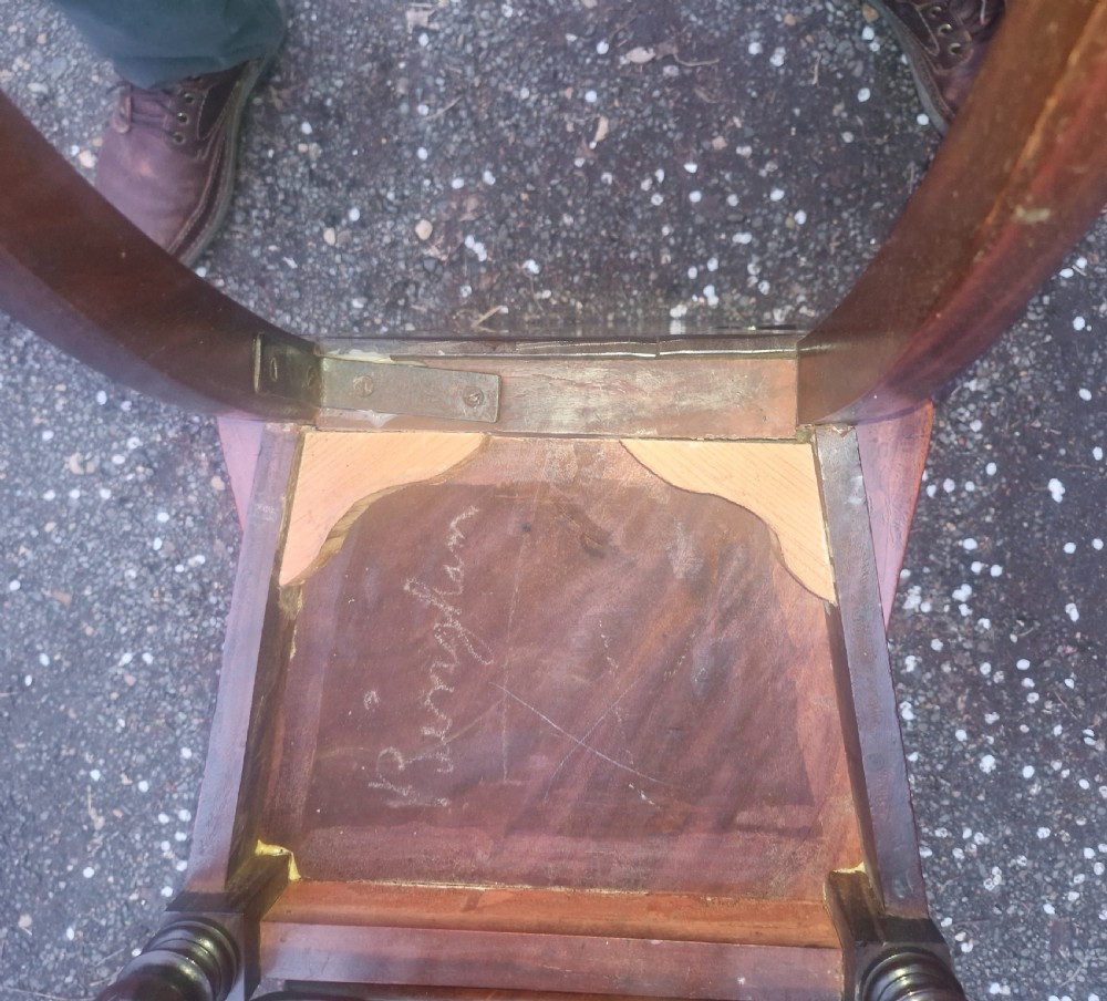 Pair of Regency mahogany hall chairs.  View XII