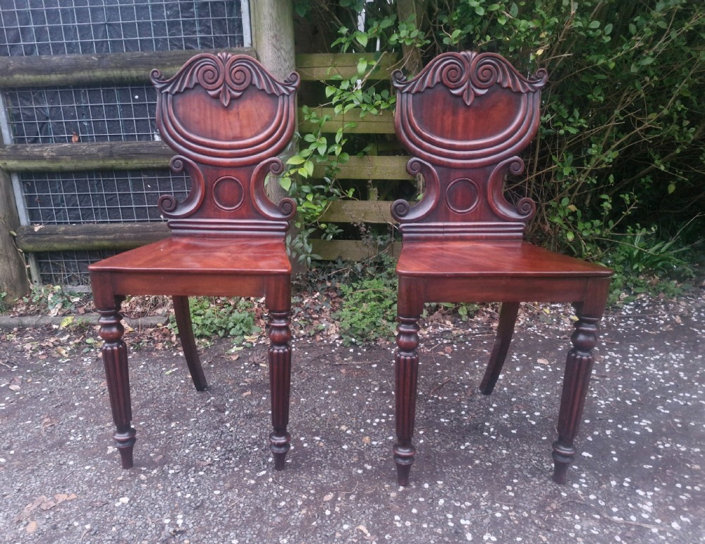 Pair of Regency mahogany hall chairs.  View XIV