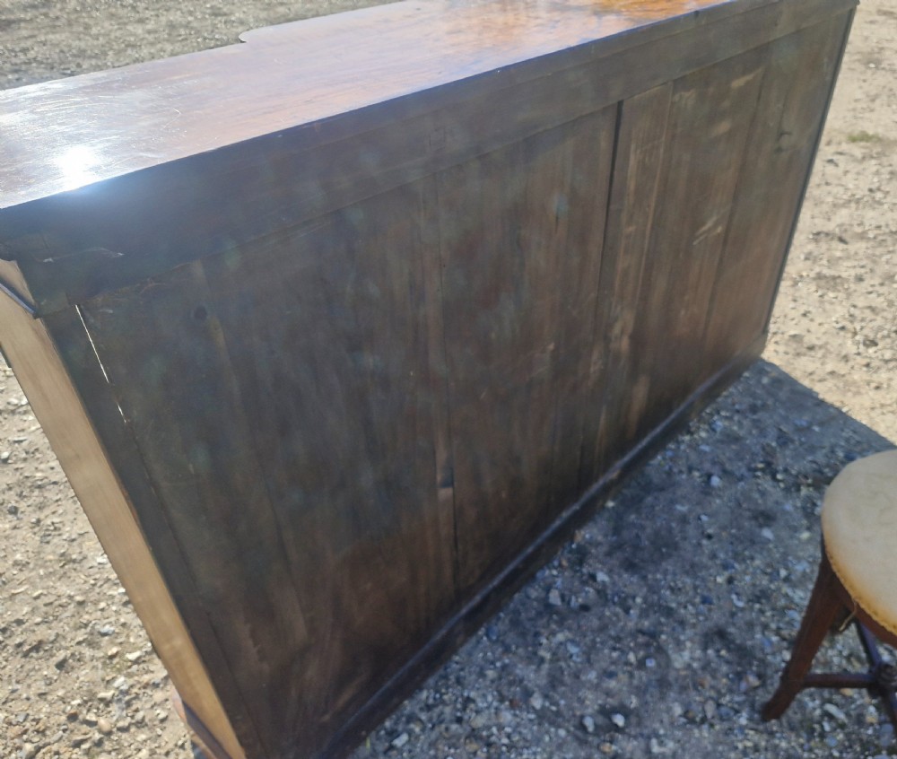 Victorian burr walnut and inlaid 4 door breakfront bookcase cabinet.  View VII