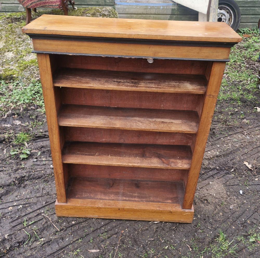 Small late Victorian walnut open front bookcase. 