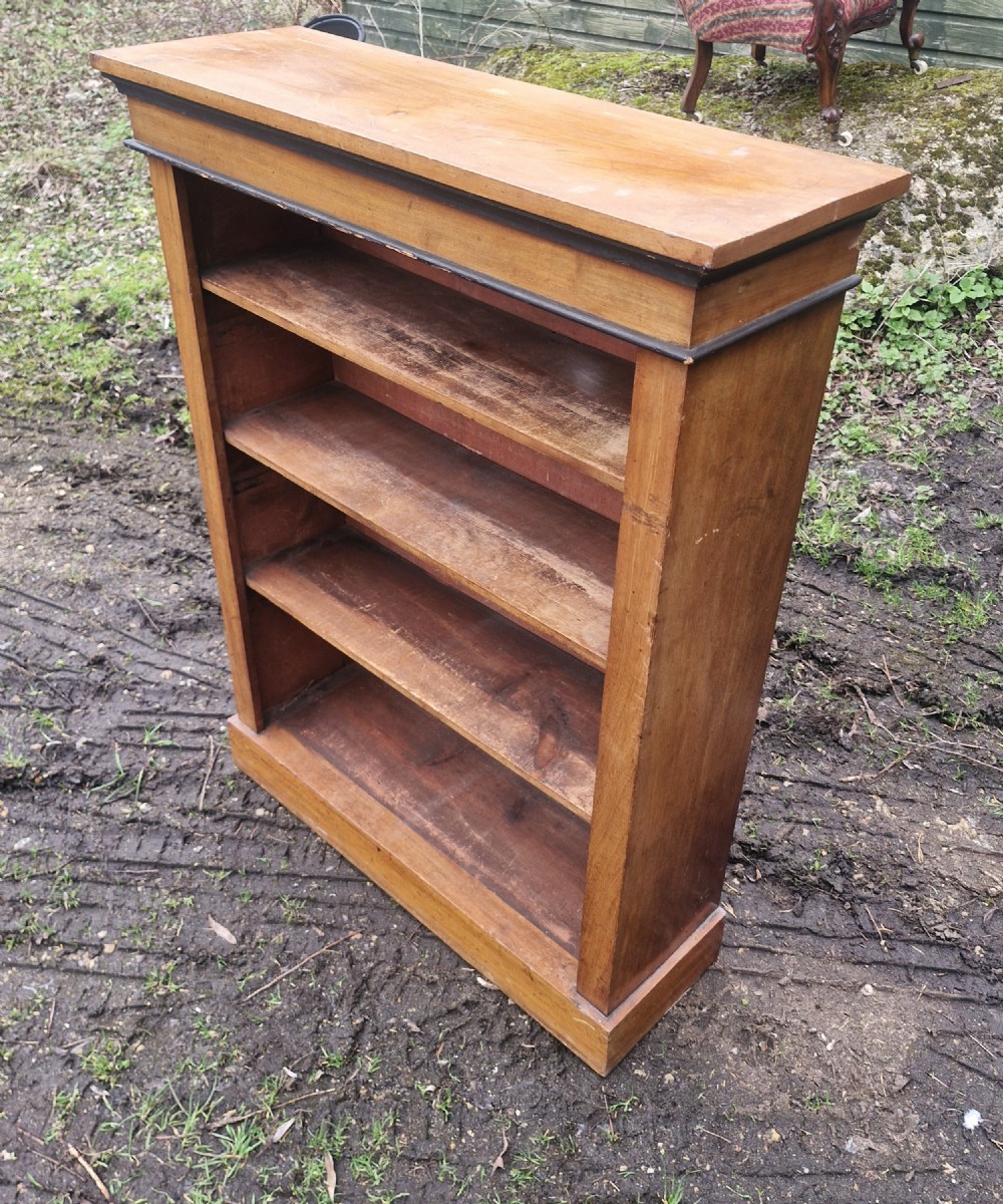 Small late Victorian walnut open front bookcase.  View IV