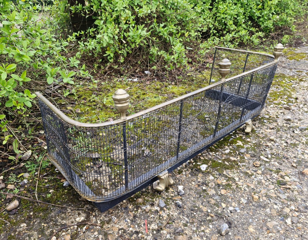 19th century mesh and brass fire fender. 