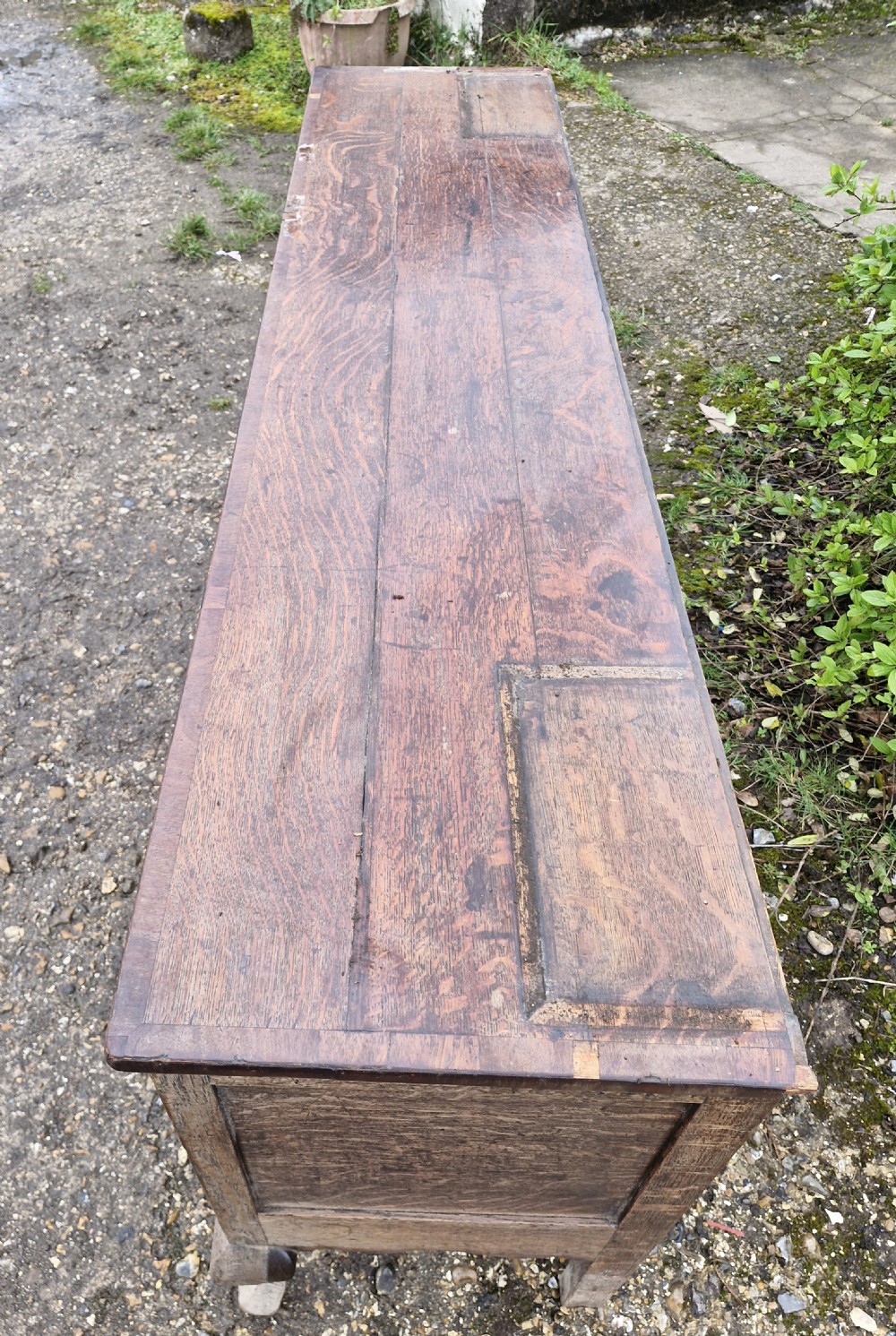 Antique Shropshire oak and banded dresser base.  View IX