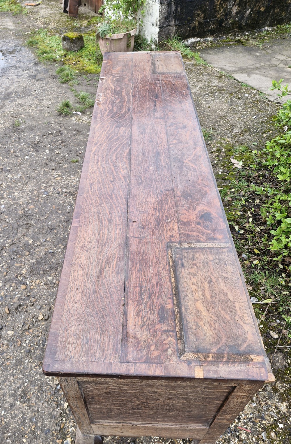 Antique Shropshire oak and banded dresser base.  View X