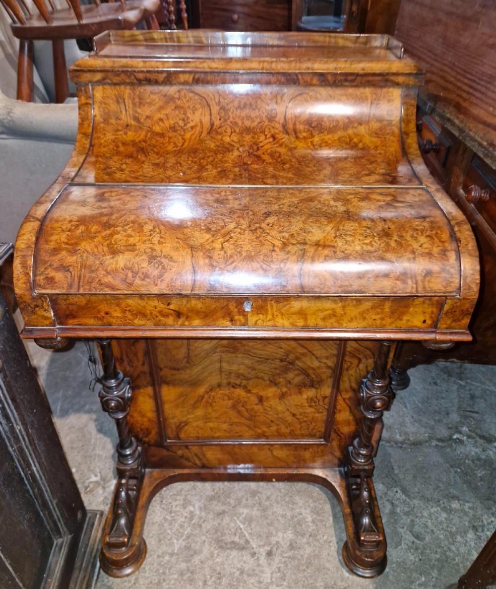 Victorian burr walnut pop up Davenport. 