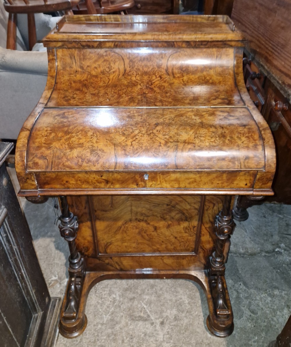 Victorian burr walnut pop up Davenport.  View III