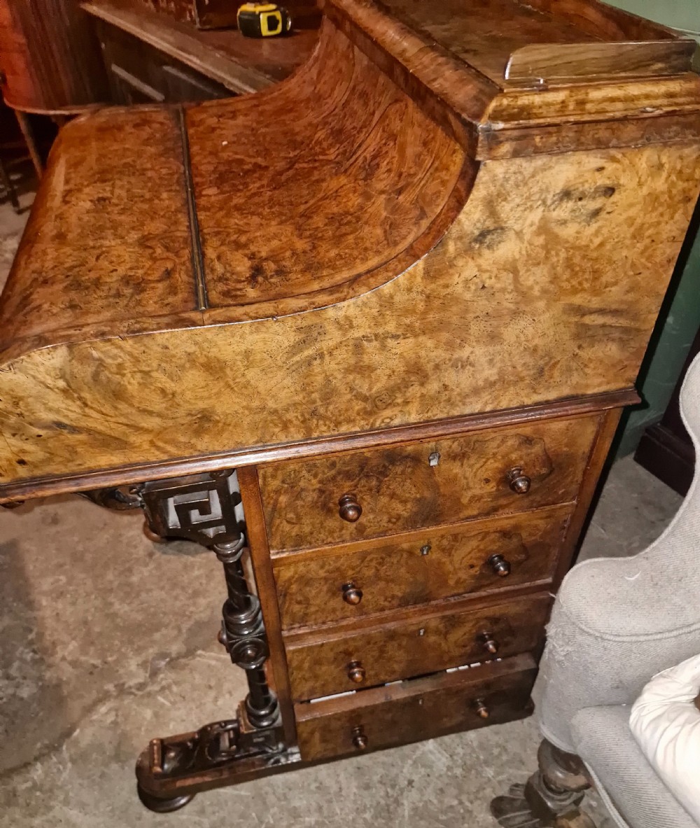 Victorian burr walnut pop up Davenport.  View VI