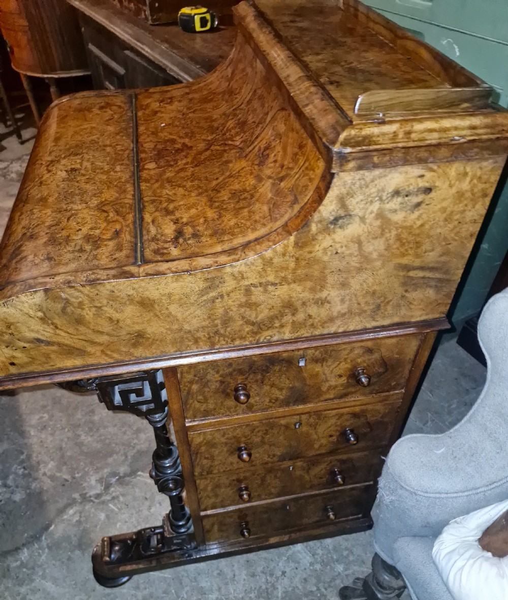 Victorian burr walnut pop up Davenport.  View VII
