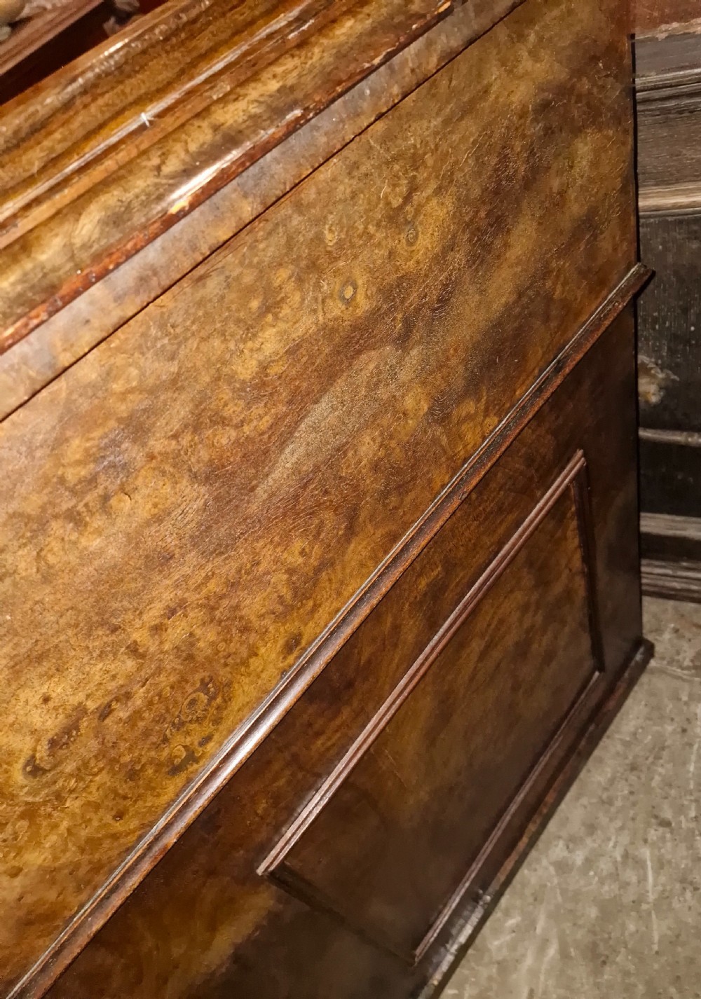Victorian burr walnut pop up Davenport.  View IX