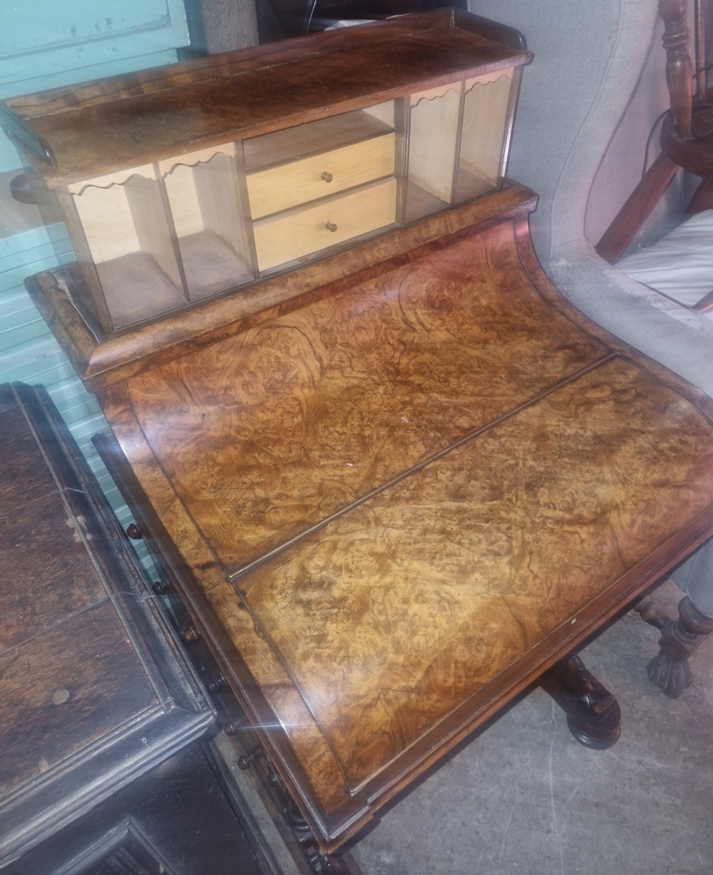 Victorian burr walnut pop up Davenport.  View X
