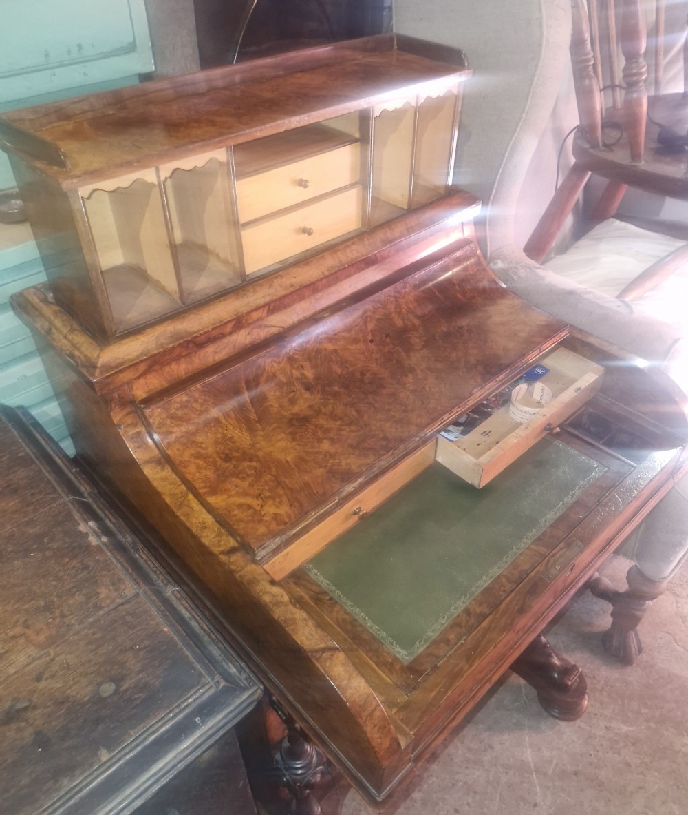 Victorian burr walnut pop up Davenport.  View XI