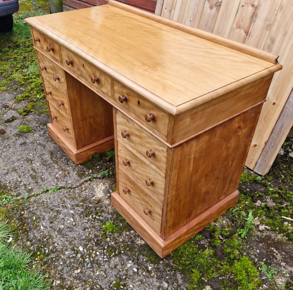 Victorian satinbirch kneehole pedestal writing desk by Heals. View II