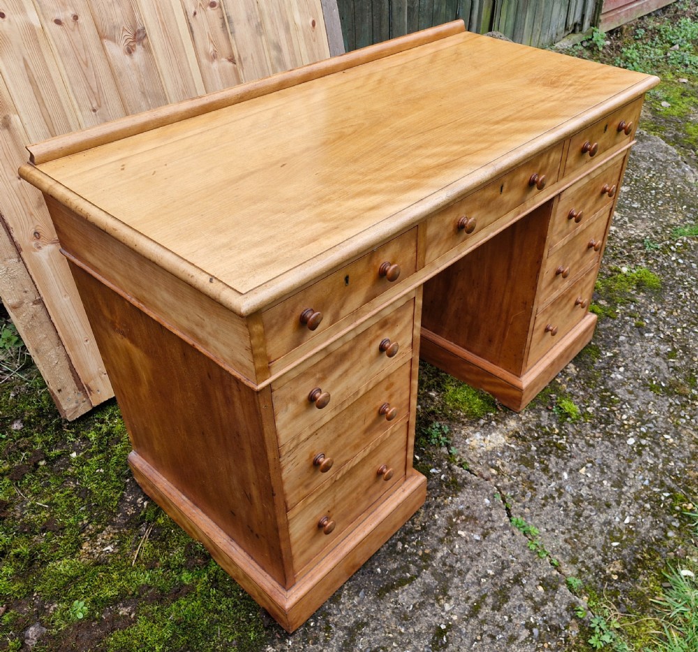Victorian satinbirch kneehole pedestal writing desk by Heals. View III