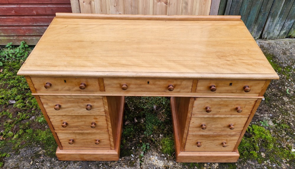 Victorian satinbirch kneehole pedestal writing desk by Heals. View V