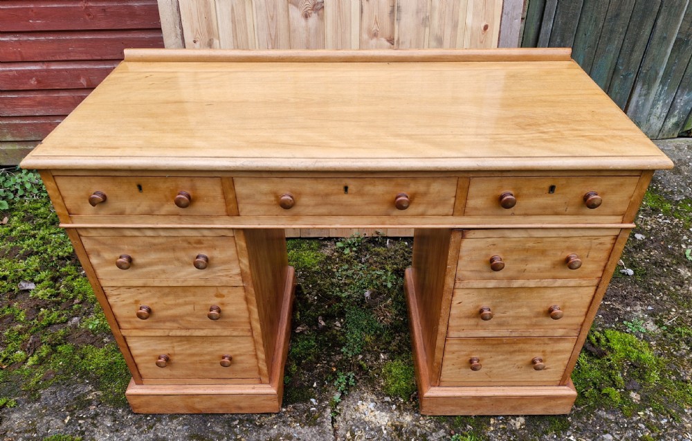 Victorian satinbirch kneehole pedestal writing desk by Heals. View VI