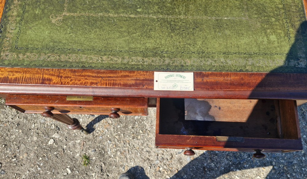 Early Victorian mahogany 2 drawer writing table.  View IV