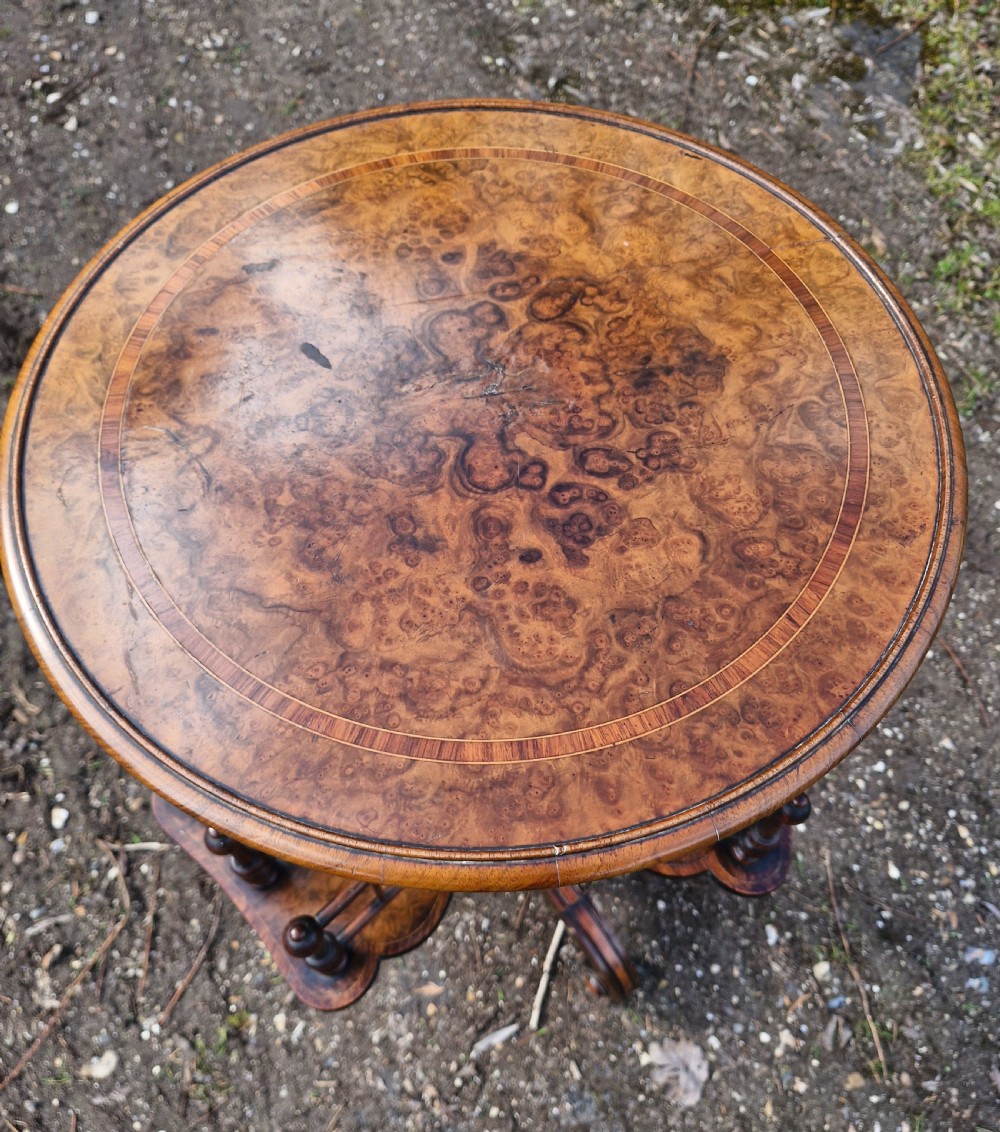 Mid Victorian inlaid walnut revolving book table. View II