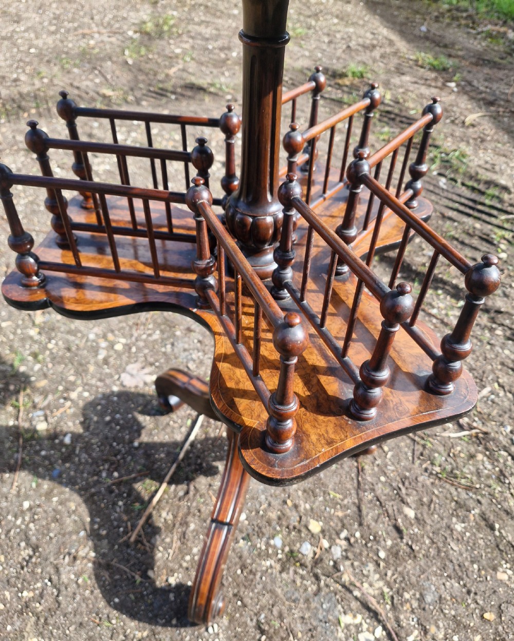 Mid Victorian inlaid walnut revolving book table. View IV