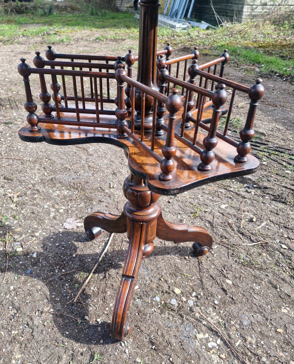 Mid Victorian inlaid walnut revolving book table. View V