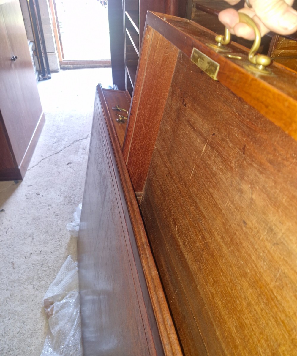 Early Victorian mahogany partners pedestal writing desk. Unusual side drawers.  View IX