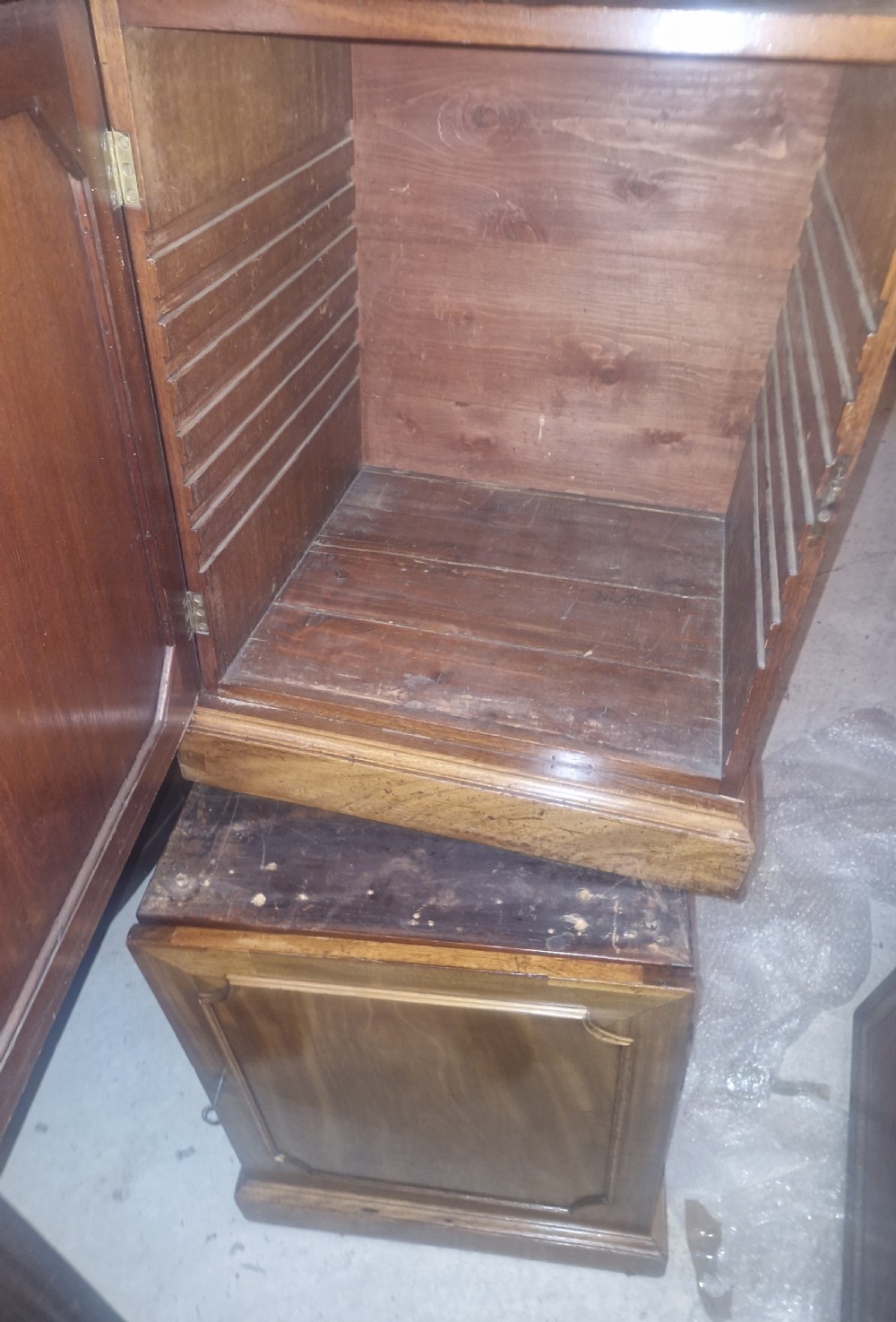 Early Victorian mahogany partners pedestal writing desk. Unusual side drawers.  View XIII