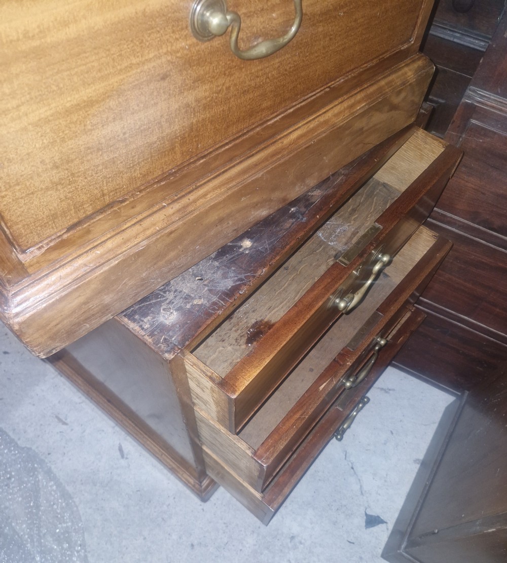 Early Victorian mahogany partners pedestal writing desk. Unusual side drawers.  View XVI