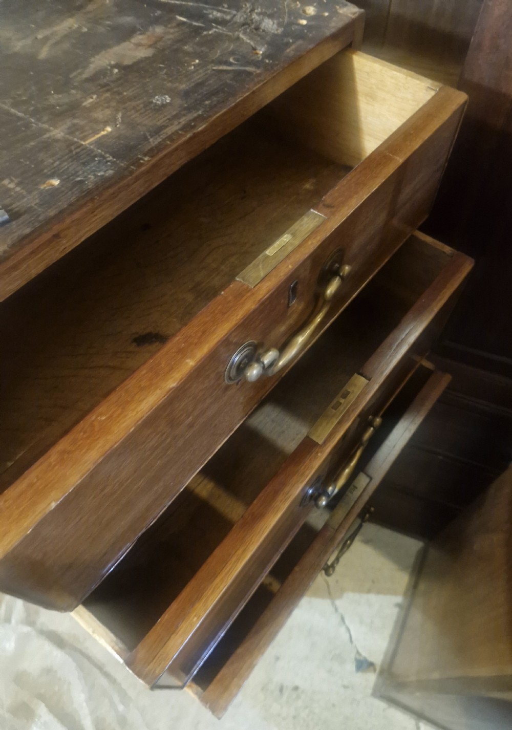 Early Victorian mahogany partners pedestal writing desk. Unusual side drawers.  View XIX