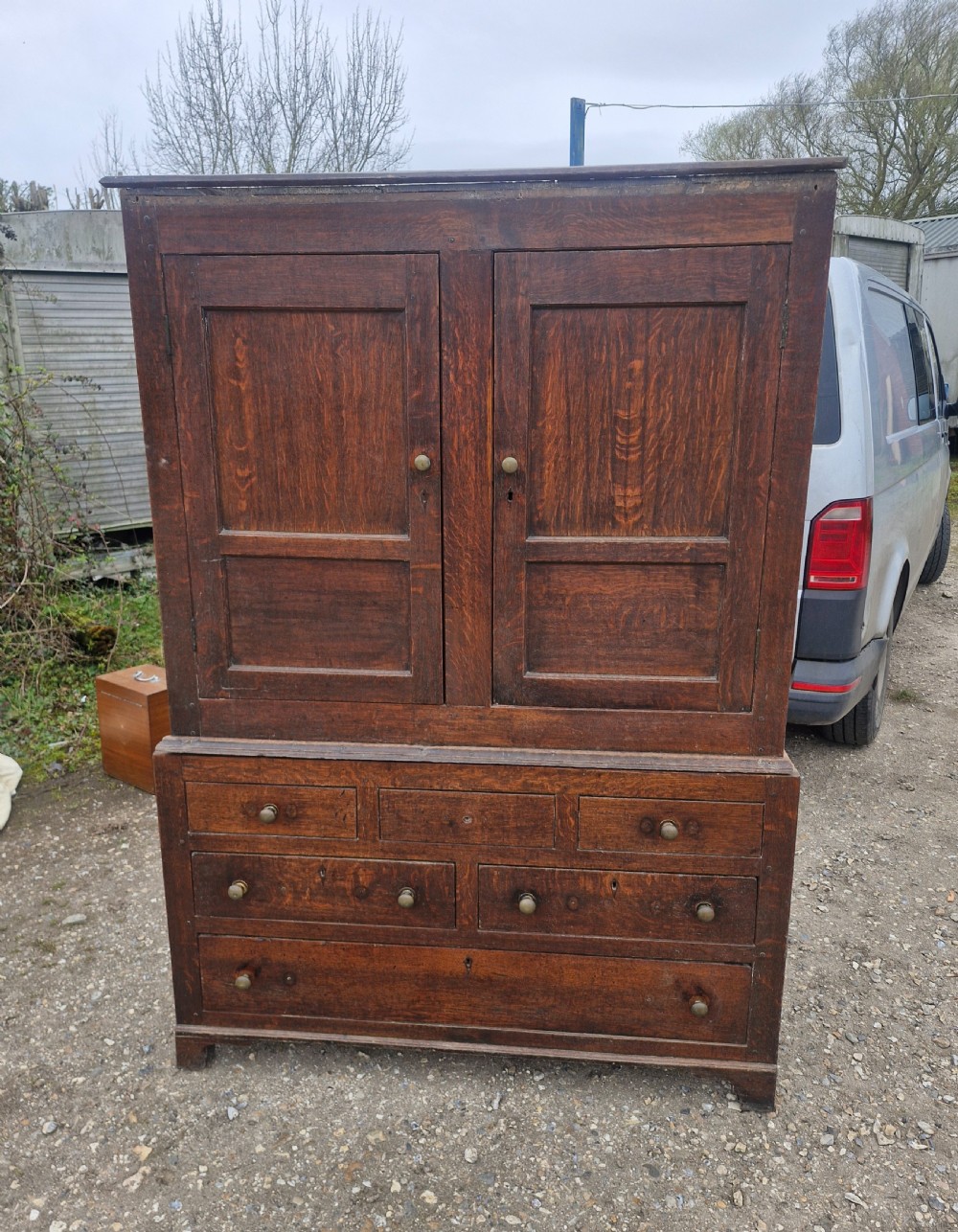 Late Georgian oak 2 part housekeepers cupboard.  View IV
