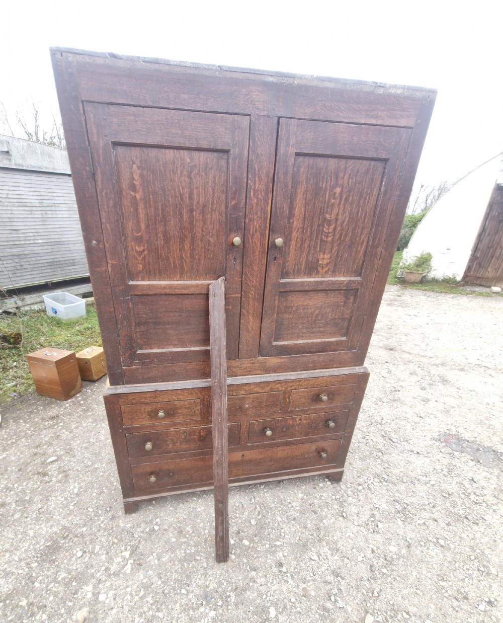 Late Georgian oak 2 part housekeepers cupboard.  View IX