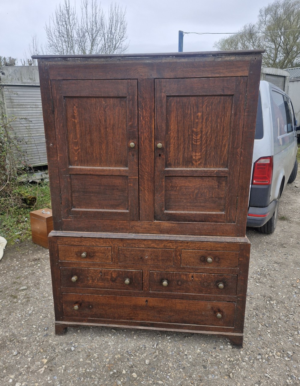 Late Georgian oak 2 part housekeepers cupboard. 