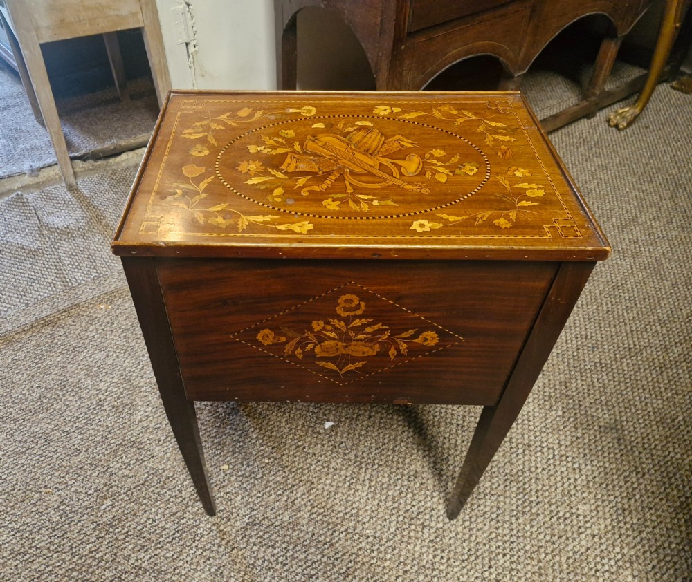 Dutch marquetry tambour front bedside cabinet.  View X
