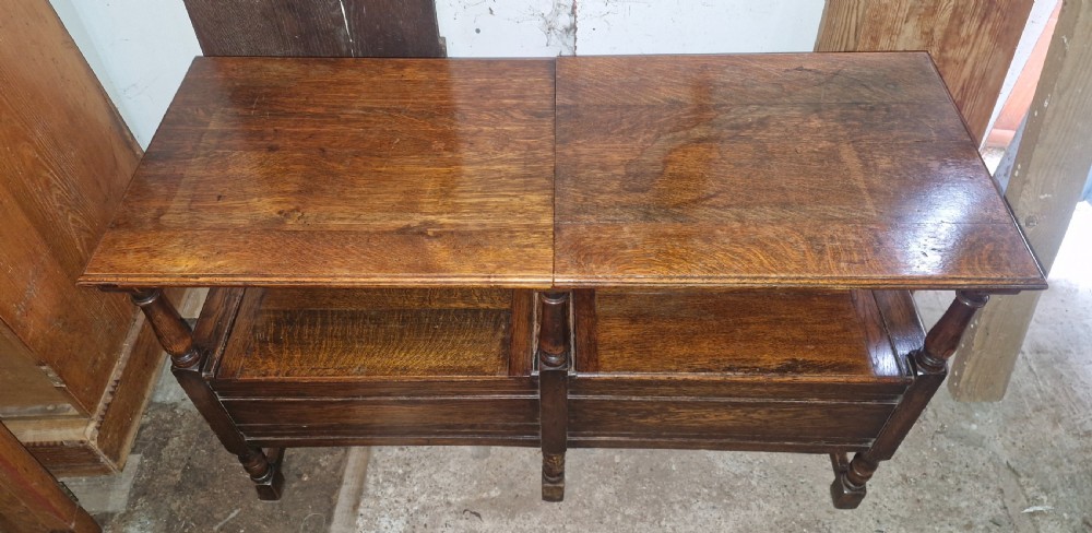 Oak double fold over top hall seat with lift up lid. View VI