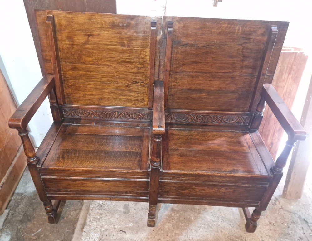 Oak double fold over top hall seat with lift up lid. View VII
