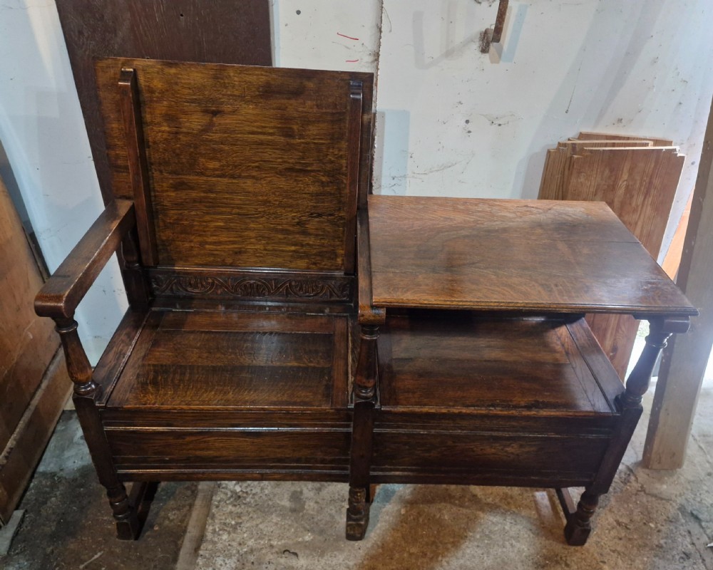 Oak double fold over top hall seat with lift up lid. View VIII