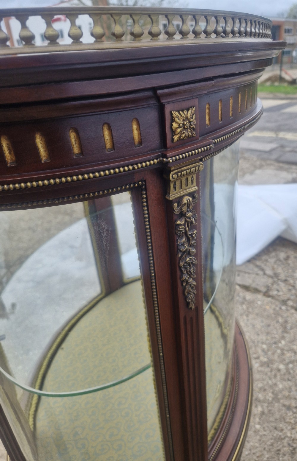 Good freestanding mahogany bijouterie display cabinet.  View VI