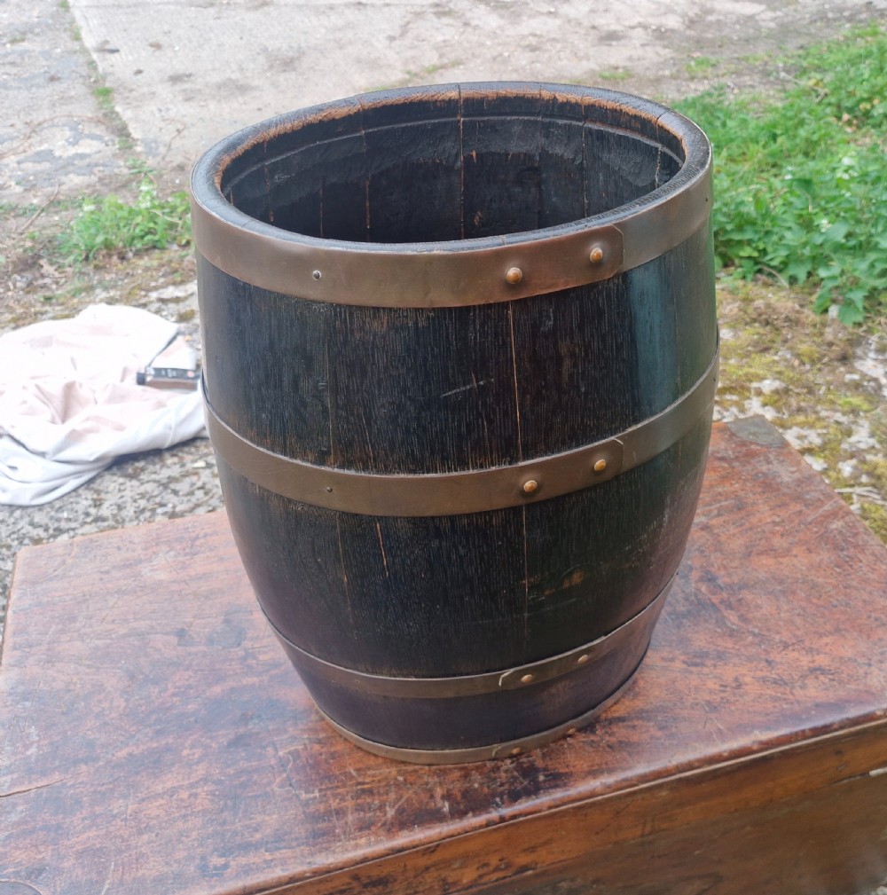 Oak barrel walking stick stand.  View VIII