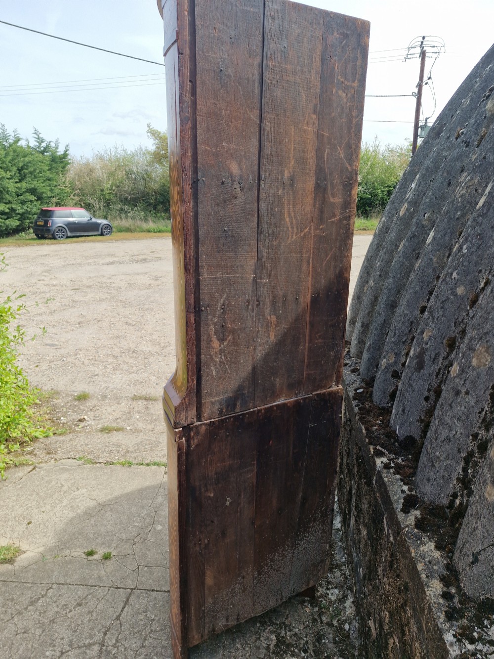 Dutch marquetry double height bow front corner cupboard.  View XIII