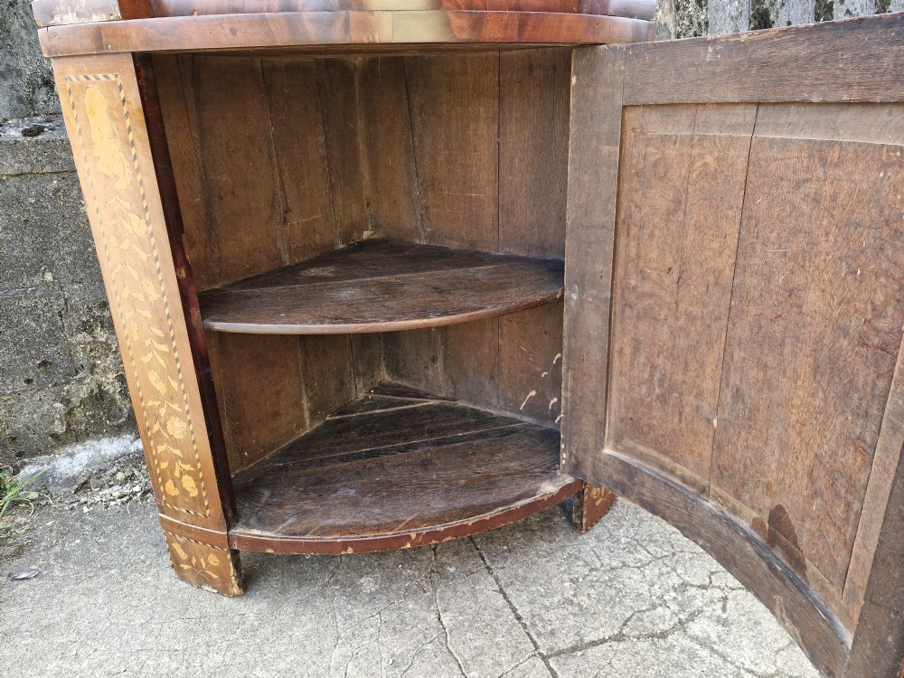 Dutch marquetry double height bow front corner cupboard.  View XIV