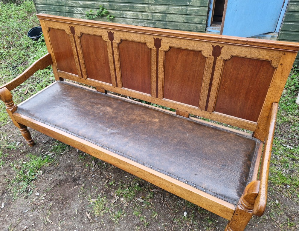 Early 19th century panelled hall seat. View IX