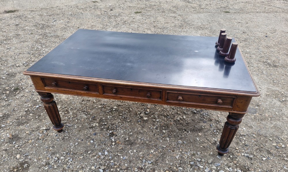19th century mahogany 6 drawer partners writing table.  View IV